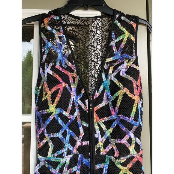 Alberto Makali New York Black Lace Multicolor Zipper Dress Size Small, MSRP $486 - Picture 4 of 14